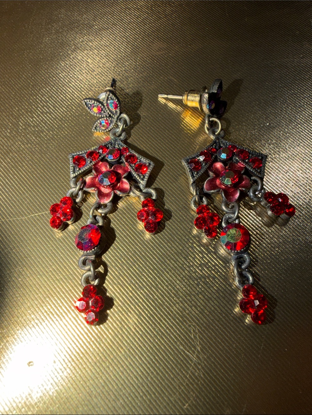 Red Floral Drop Earrings - Women's Statement Jewelry
